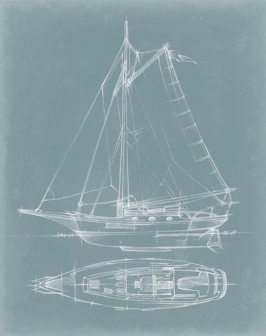 Yacht Sketches IV Black Ornate Wood Framed Art Print with Double Matting by Harper, Ethan