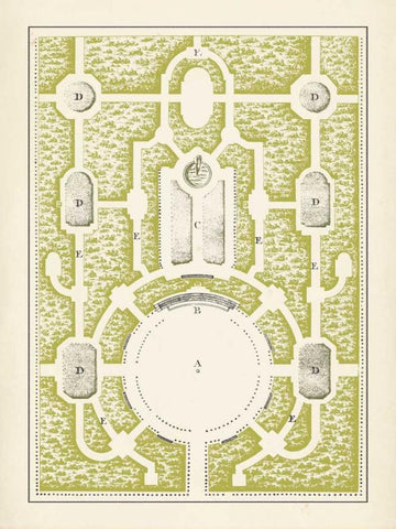 Green Garden Maze I Black Ornate Wood Framed Art Print with Double Matting by Blondel, J.F.