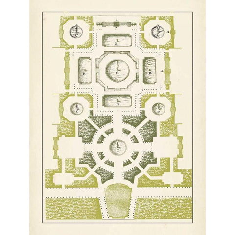 Green Garden Maze III Gold Ornate Wood Framed Art Print with Double Matting by Blondel, J.F.