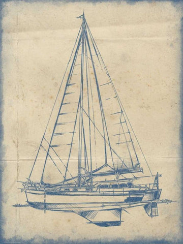 Yacht Blueprint I Black Ornate Wood Framed Art Print with Double Matting by Harper, Ethan