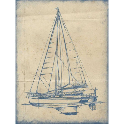 Yacht Blueprint I Gold Ornate Wood Framed Art Print with Double Matting by Harper, Ethan