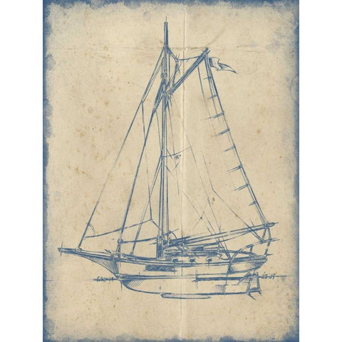 Yacht Blueprint II Black Modern Wood Framed Art Print with Double Matting by Harper, Ethan