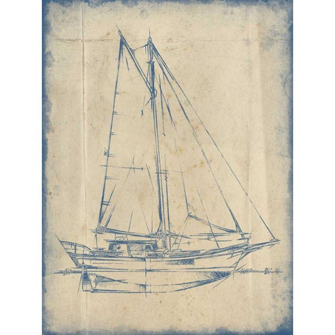 Yacht Blueprint III White Modern Wood Framed Art Print by Harper, Ethan