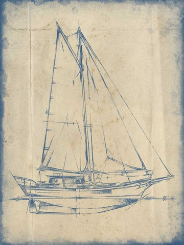 Yacht Blueprint III Black Ornate Wood Framed Art Print with Double Matting by Harper, Ethan