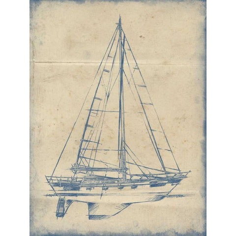 Yacht Blueprint IV Gold Ornate Wood Framed Art Print with Double Matting by Harper, Ethan