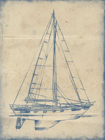 Yacht Blueprint IV Black Ornate Wood Framed Art Print with Double Matting by Harper, Ethan