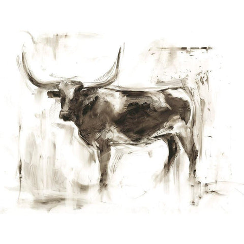 Longhorn Study II Gold Ornate Wood Framed Art Print with Double Matting by Harper, Ethan