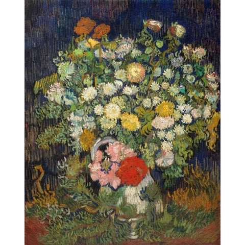 Bouquet of Flowers in a Vase White Modern Wood Framed Art Print by Van Gogh, Vincent