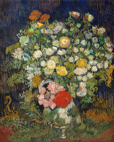 Bouquet of Flowers in a Vase White Modern Wood Framed Art Print with Double Matting by Van Gogh, Vincent