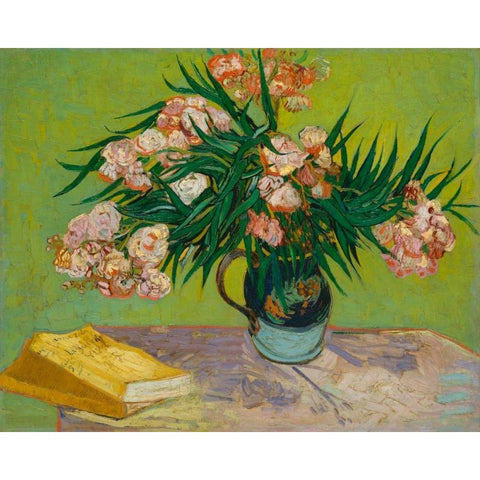 Oleanders Gold Ornate Wood Framed Art Print with Double Matting by Van Gogh, Vincent