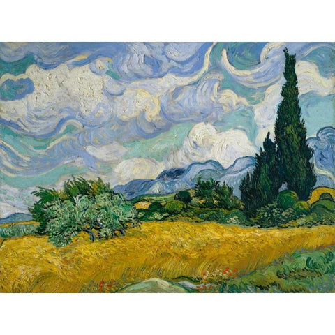 Cypresses II White Modern Wood Framed Art Print by Van Gogh, Vincent