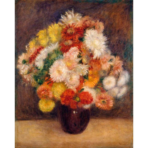 Bouquet of Chrysanthemums Black Modern Wood Framed Art Print with Double Matting by Renoir, Pierre-Auguste