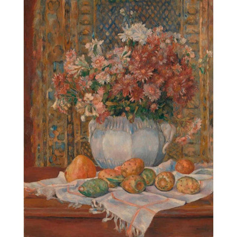 Still Life with Flowers and Prickly Pears Black Modern Wood Framed Art Print with Double Matting by Renoir, Pierre-Auguste