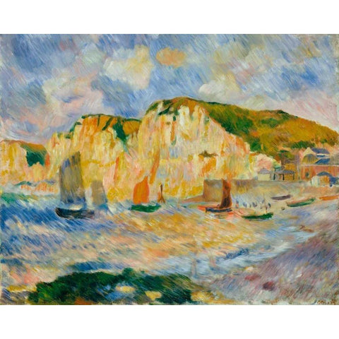 Sea and Cliffs Black Modern Wood Framed Art Print by Renoir, Pierre-Auguste
