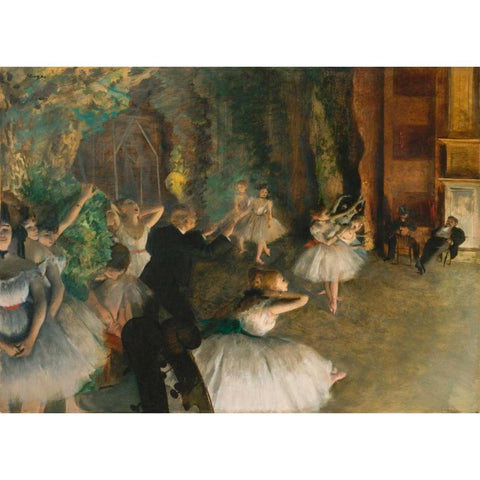 The Rehearsal of the Ballet Onstage Gold Ornate Wood Framed Art Print with Double Matting by Degas, Edgar