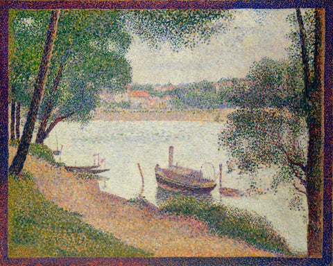 Gray Weather, Grande Jatte White Modern Wood Framed Art Print with Double Matting by Seurat, Georges