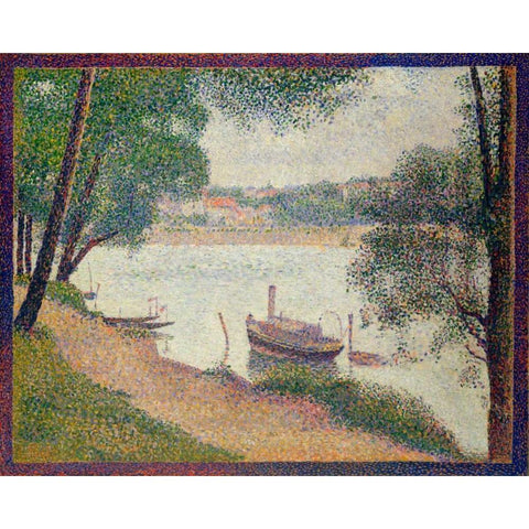 Gray Weather, Grande Jatte Black Modern Wood Framed Art Print with Double Matting by Seurat, Georges