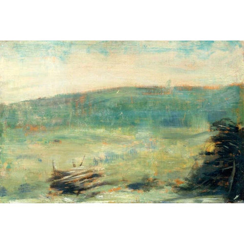 Landscape at Saint-Ouen Black Modern Wood Framed Art Print with Double Matting by Seurat, Georges