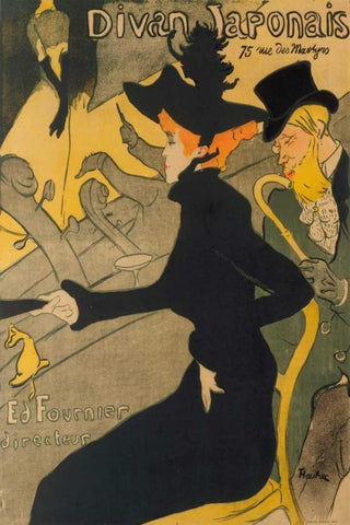 Divan Japonais Black Ornate Wood Framed Art Print with Double Matting by de Toulouse-Lautrec, Henri