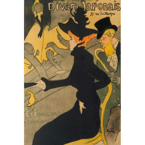 Divan Japonais Black Modern Wood Framed Art Print with Double Matting by de Toulouse-Lautrec, Henri