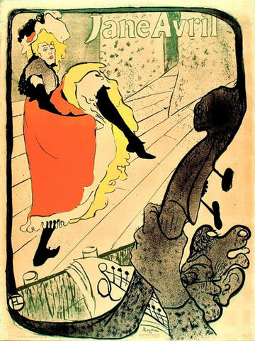 Jane Avril Black Ornate Wood Framed Art Print with Double Matting by de Toulouse-Lautrec, Henri