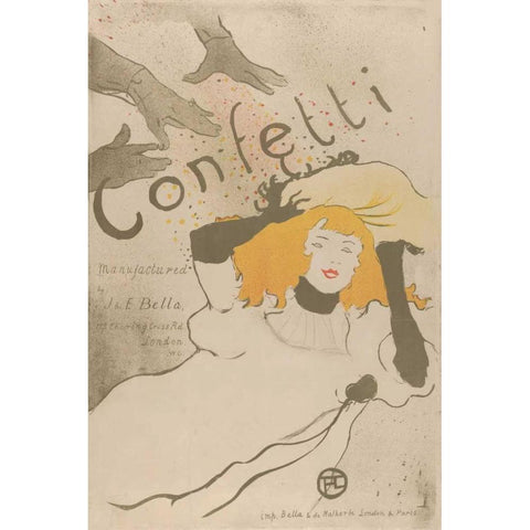 Confetti White Modern Wood Framed Art Print by de Toulouse-Lautrec, Henri