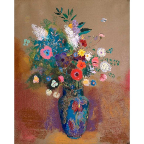 Bouquet of Flowers Gold Ornate Wood Framed Art Print with Double Matting by Redon, Odilon