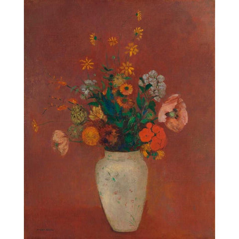 Bouquet in a Chinese Vase White Modern Wood Framed Art Print by Redon, Odilon