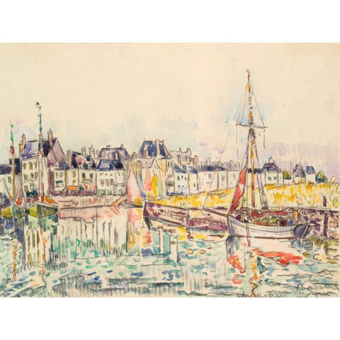 Le Croisic II Black Modern Wood Framed Art Print with Double Matting by Signac, Paul