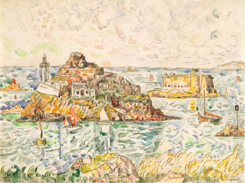 Morlaix, Entrance of the River Black Ornate Wood Framed Art Print with Double Matting by Signac, Paul