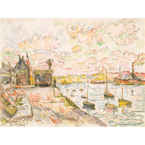 Quilleboeuf Gold Ornate Wood Framed Art Print with Double Matting by Signac, Paul
