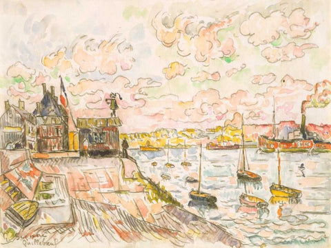 Quilleboeuf Black Ornate Wood Framed Art Print with Double Matting by Signac, Paul