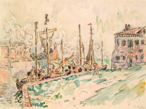 Venice White Modern Wood Framed Art Print with Double Matting by Signac, Paul