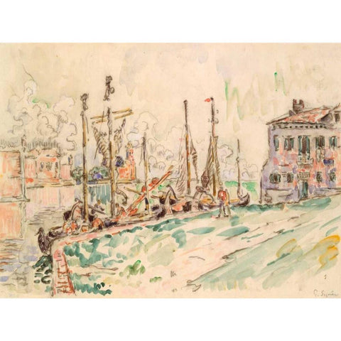 Venice Gold Ornate Wood Framed Art Print with Double Matting by Signac, Paul