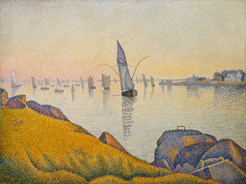 Evening Calm, Concarneau, Opus 220 Black Ornate Wood Framed Art Print with Double Matting by Signac, Paul