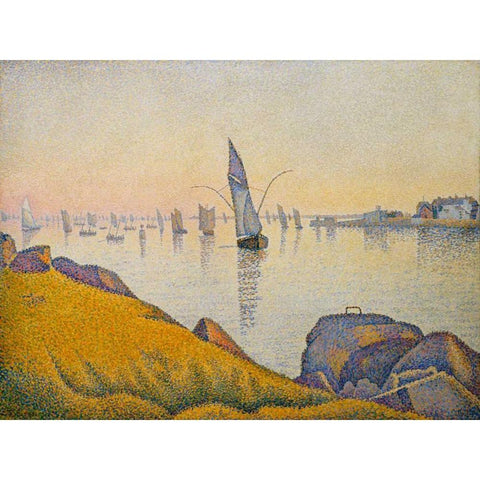 Evening Calm, Concarneau, Opus 220 White Modern Wood Framed Art Print by Signac, Paul