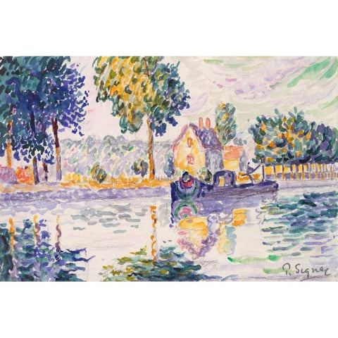 View of the Seine, Samois Gold Ornate Wood Framed Art Print with Double Matting by Signac, Paul