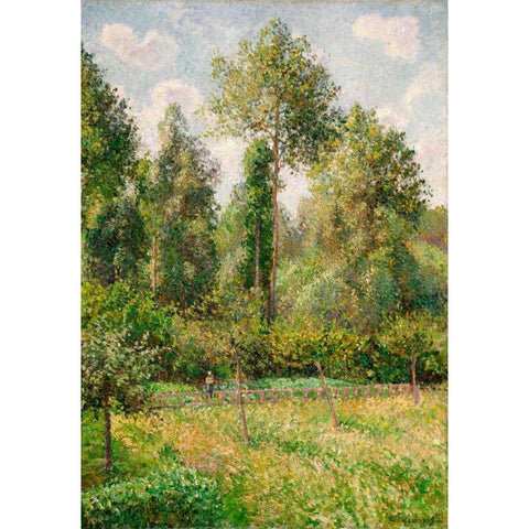 Poplars, Eragny Gold Ornate Wood Framed Art Print with Double Matting by Pissarro, Camille