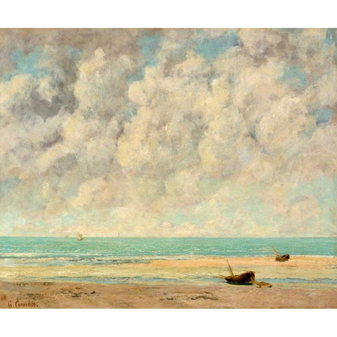 The Calm Sea Black Modern Wood Framed Art Print with Double Matting by Courbet, Gustave