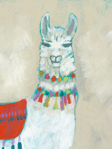 Llama Fun I White Modern Wood Framed Art Print with Double Matting by Goldberger, Jennifer