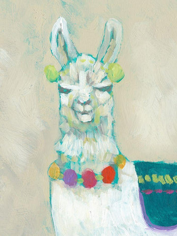 Llama Fun II White Modern Wood Framed Art Print with Double Matting by Goldberger, Jennifer