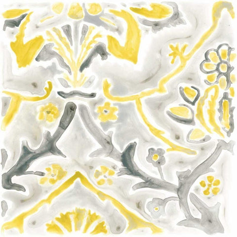 Citron Damask Tile II Gold Ornate Wood Framed Art Print with Double Matting by Vess, June Erica