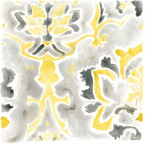 Citron Damask Tile IV White Modern Wood Framed Art Print with Double Matting by Vess, June Erica