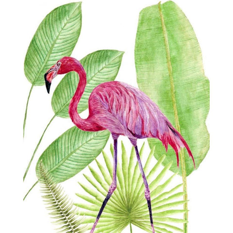 Tropical Flamingo I White Modern Wood Framed Art Print by Wang, Melissa