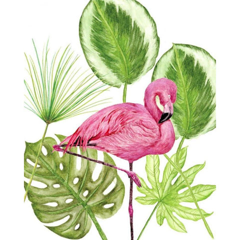 Tropical Flamingo II Black Modern Wood Framed Art Print by Wang, Melissa