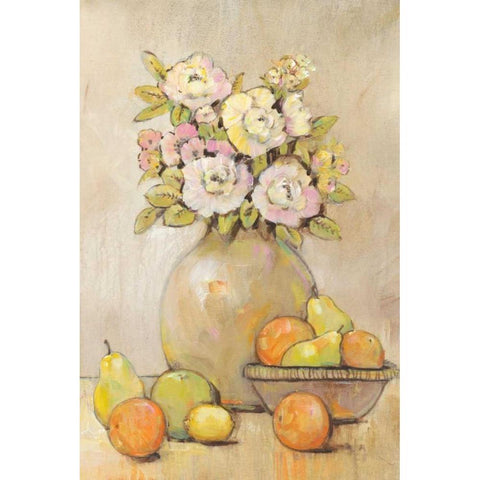 Still Life Study Flowers and Fruit II Black Modern Wood Framed Art Print with Double Matting by OToole, Tim