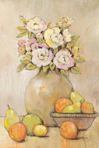 Still Life Study Flowers and Fruit II White Modern Wood Framed Art Print with Double Matting by OToole, Tim