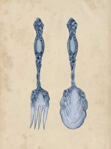 Antique Utensils II White Modern Wood Framed Art Print with Double Matting by Wang, Melissa