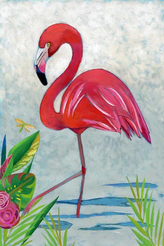 Vivid Flamingo I White Modern Wood Framed Art Print with Double Matting by Zarris, Chariklia