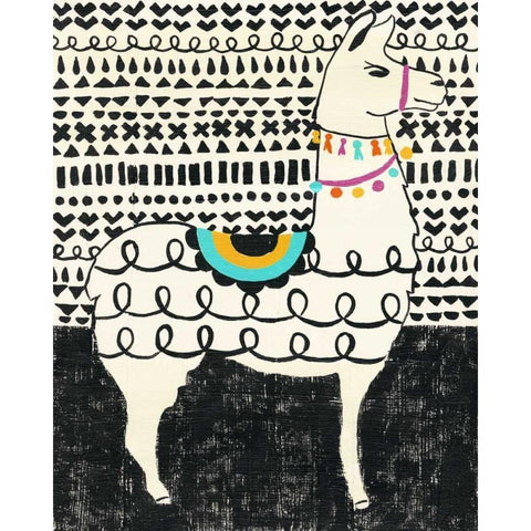 Party Llama I Black Modern Wood Framed Art Print by Zarris, Chariklia